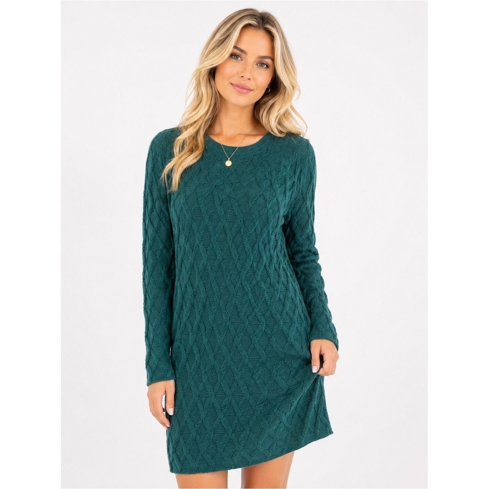 Ces Femme Size Large Textured Elegant Teal Cable Knit Dress